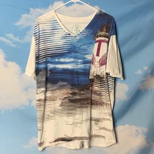 TFG- Lighthouse Print V-Neck Tee size X-Large